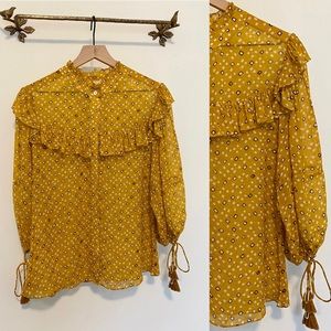 Anthropologie Sheer Ruffle Sleeve Top